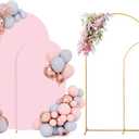 SuuWoee Metal Arch Backdrop Stand Set of 2 With Pink Cover (7.2FT+6FT) Gold Wedding Arch Stand Balloon Arched for Birthday Party Baby Shower Graduation Ceremony Decoration