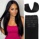 Yaki Straight Clip in Hair Extensions Real Human Hair 20Inch 120g 6Pcs Seamless Human Hair Clip in Extensions for Women Clip ins Hair Extensions Double Weft (Black, 20 Inch)