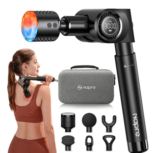 NAPRE Massage with Heat and Cold Head, Deep Tissue Handheld Percussion Back Massager for Muscle/Neck/Body Pain Relief with Long Extension Retractable Handle,32-Speeds,Foldable,5 Adjustable Angles