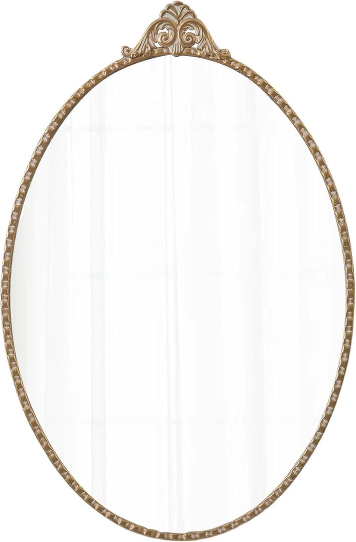 Vintage Oval Mirrors for Bathroom 18 X 28 Inch, Hanging Rustic Gold Vanity Mirror Bathroom, Metal Frame Decorative Wall Mirrors for Bedroom Living Room Entryway Hallway