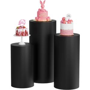 Putros Cylinder Pedestal Covers Black 3Pcs Spandex Cylinder Plinth Stand Cover for Party Wedding Props Event Decor (Set of 3)
