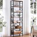 HOMISSUE Tall Bookshelf, 84 Inch Industrial Bookshelf with Metal Frame and Open Shelves, 7 Tier Metal Bookshelves and Bookcases, Rustic Tall Book Shelf for Office, Living Room and Bedroom, Brown, 7-Tier（23.6"W x 84.4"H）