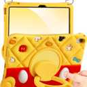 Boaretiu for iPad A16 Case - Red Yellow Soft Silicone Cute Case for iPad 10th Generation 10.9 Inch 2022/11th Generation 11 Inch 2025 Cover with Shoulder Strap Rotating Stand for Kids Boys Girls,Yellow-Red Cartoon