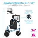 NOVA Traveler Folding 3-Wheel Walker with Tray, Basket, Pouch & Cup Holder, Lightweight Mobility Aid for Seniors & Adults, 8” All-Terrain Wheels for Tight Spaces & Travel, Sky Blue