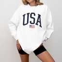 USA Flag Graphic Sweatshirt for 4th of July – Unisex Pullover for Women and Men, 80% Cotton, Perfect for Independence Day (White, Large)