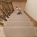 Stair Treads Carpet for Wooden Steps with Non Slip Rubber Backing, 100% Polyester Soft Stairs Resistant Indoor Skid Runner Safety Rugs for Kids Elders and Pets (15, Camel, 30" * 8")