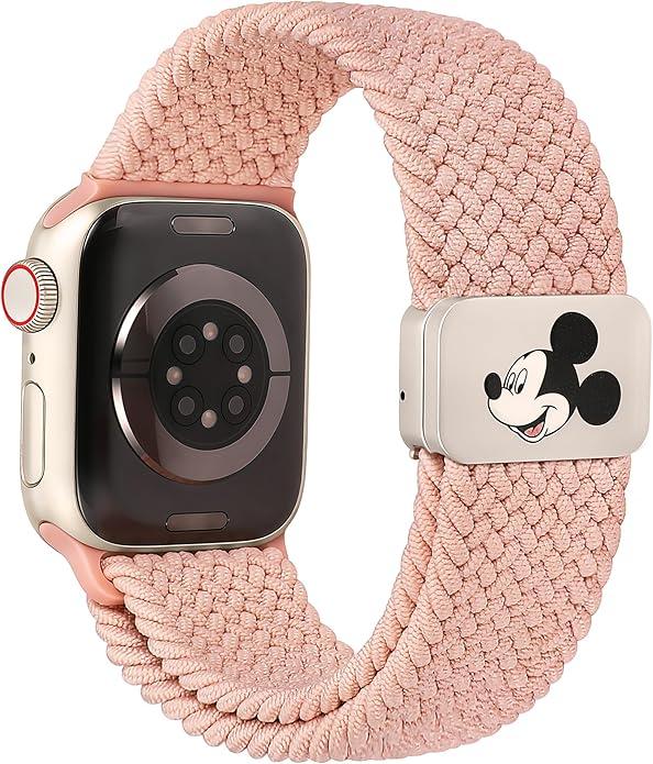 Girovo Braided Cartoon Metal Magnetic Clasp Band Compatible with Apple Watch Bands 40/38/41/42mm Women Men, Stretchy Elastic Nylon Woven Sport Strap for iWatch Series 11 10 9 8 7 6 5 4 SE 3 2 1
