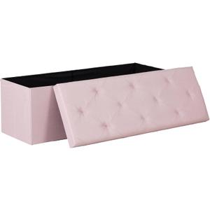 DUMOS 43in Foldable Storage Ottoman Bench, Storage Chest, Large End of Bed Foot Rest Stool with Padded Seat, Bedroom Bench for Living Room, Support 660lbs, Pink, 15"D x 43"W x 15"H