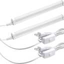 T5 LED Light Fixture 1ft 580lm 5W Frosted Cover, Under Cabinet Lighting, 6500k Cool White, Workbench and Utility Shop Lights, Corded Electric with Built-in ON/Off Switch (Pack of 2)