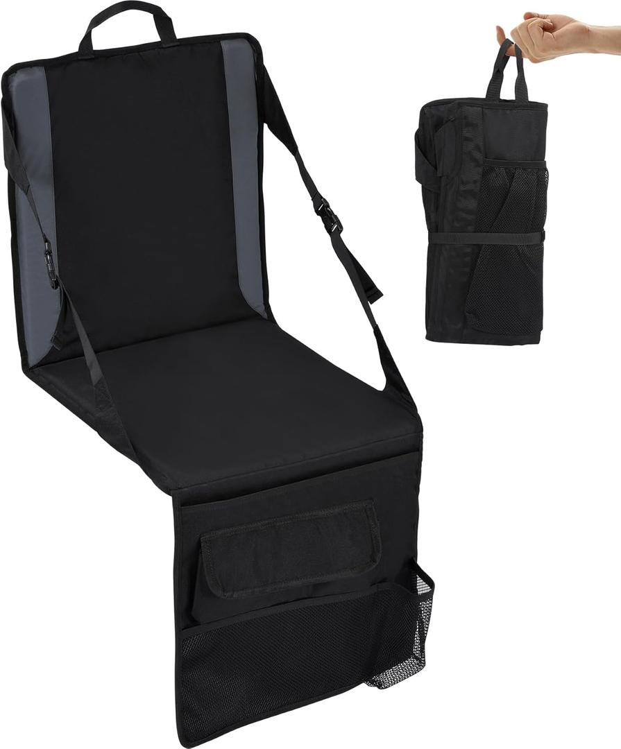 REDCAMP Portable Stadium Seat Bleacher Cushion, Folding Stadium Seats Ground Chair with Back for Camping Fishing Concert, Water Resistant, Black/Navy/Green