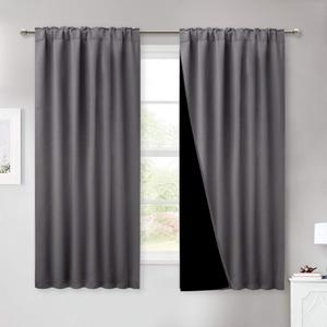 NICETOWN 100% Blackout Curtains with Black Liners, Rod Pocket & Back Tab Thermal Insulated 2-Layer Drapes, Energy Efficiency Window Draperies for Bedroom (Grey, 2 Panels, 52 inches W by 63 inches L)