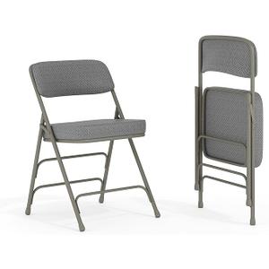 Flash Furniture Hercules Series Metal Folding Chairs with Cushioned Seats, Fabric Upholstered Event Chairs, Set of 2, Gray