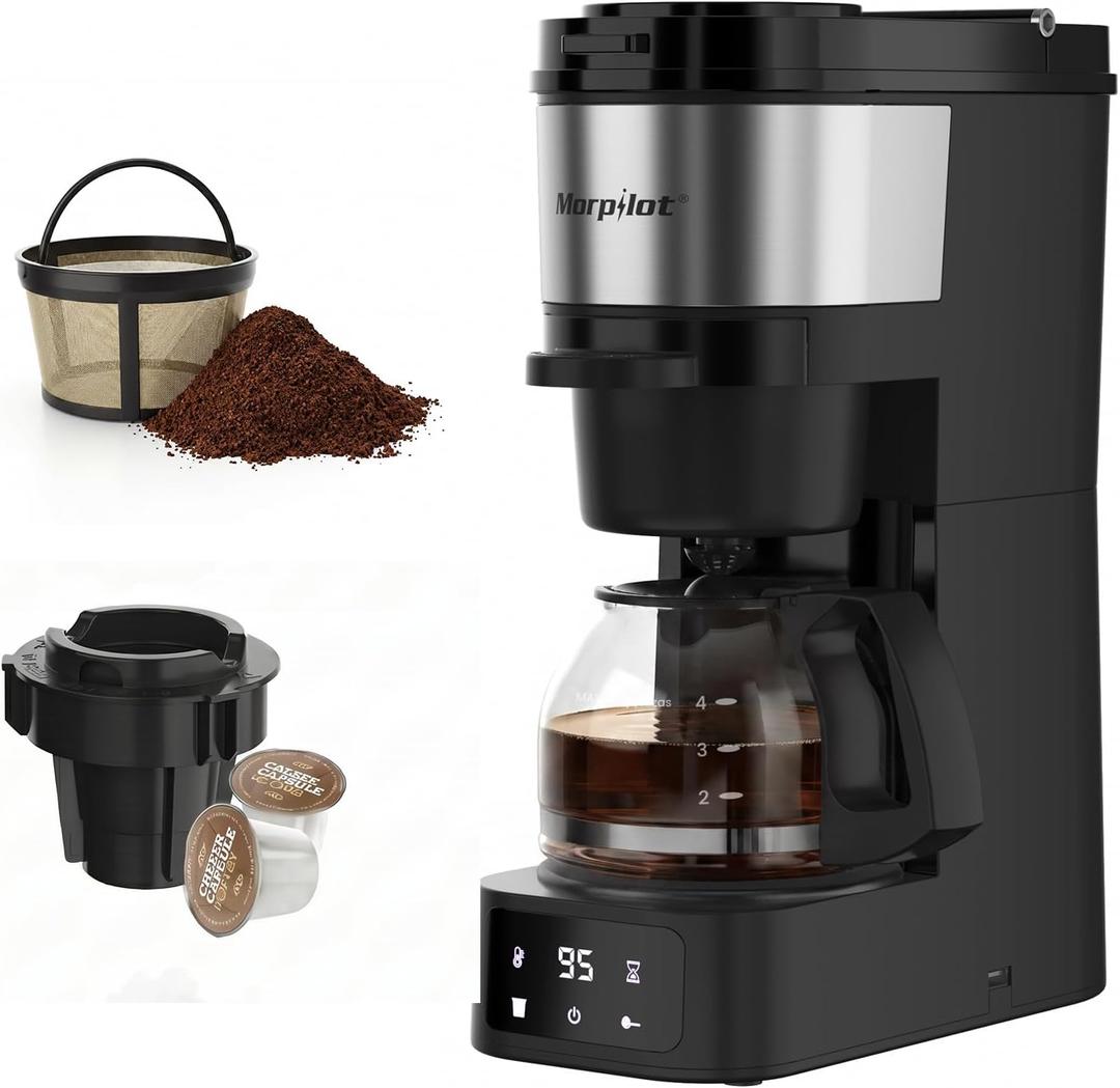 Morpilot 2-Way Coffee Maker, Compatible with K-Cup Pods or Grounds, Compact Drip Coffee Machine with 20oz/600ml Carafe Sizes, 4 Temperature Settings, 60 Min Keep Warm