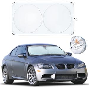 EcoNour Car Windshield Sun Shade | Reflective Sunshade for Ultimate Protection | Overlapping Design | 240T Polyester | Fits Small Sedans, Mini SUVs, Hatchbacks | Medium (64x32 inches)