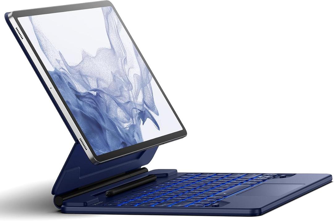 Dexnor for Samsung Galaxy Tab S10+ Plus/S9+ Plus/S9 FE+ Plus/S8+ Plus/S7+ Plus/S7 FE Case with Keyboard 12.4" Floating Cantilever Magnetic Stand Multi-Touch Trackpad Backlit S Pen Holder - Blue