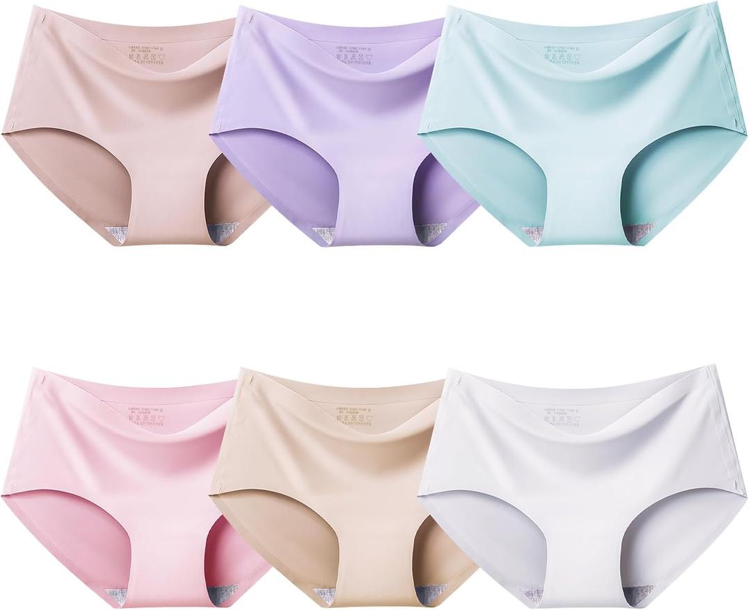 Domee Teen Girls Seamless Underwear No Show Panties Pack of 6 Invisible Briefs (10-11 Years, Light Color)