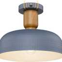 Darkaway Dusk to Dawn Industrial Semi Ceiling Light Fixtures, Flush Mount Indoor Outdoor Ceiling Light with Blue Hammered Metal Shade Outdoor Porch Foyer Entryway