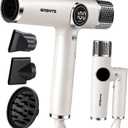 White Blow Dryer with Diffuser, Professional High-Speed Ionic Hair Dryer with Digital Temperature Display, Magnetic Diffuser & Concentrator, Lightweight & Low Noise for Home and Travel