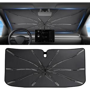 2026 Upgraded Windshield Sun Shade Umbrella [7-Layer Vinyl Coating Heat Shield] Foldable Front Window Sunshade Umbrella Flexible Handle Protect Interior from UV Keep Car Cooler (57" x 31")