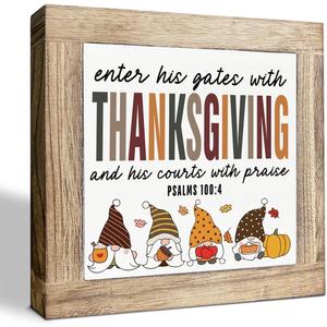 Thanksgiving Decoration, Enter His Gate with Thanksgiving Sign, Farmhouse Front Door Decor, Living Room Decors, Wooden Decorative Fall Sign, Housewarming Decors, Hostess Gift, 5.9X5.9X0.7inches