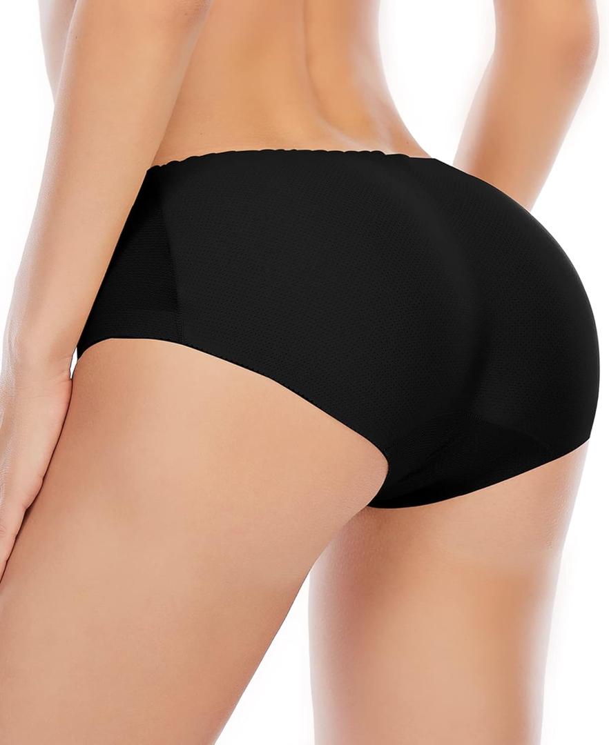 DERCA Butt Lifter Panties Padded Underwear for Women Seamless Booty Pads Hip Enhancer Panty (Large, #A1 Black (Briefs))