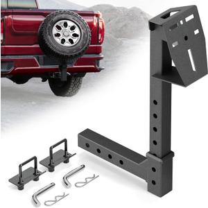 EYOHZ Hitch Mounted Spare Tire Carrier, Universal Adjustable Spare Tire Mount for 2 Inch Receiver, Fits 4/5/6/8 Lug Trailer Wheels, for Truck, Trailer, SUV & Off-Road