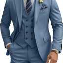 Mens Suit 3 Piece Slim Fit Suits for Men Double Breasted Suit Wedding Prom Suits Formal Business Dinner Tuxedo (Dusty Blue, XXL)