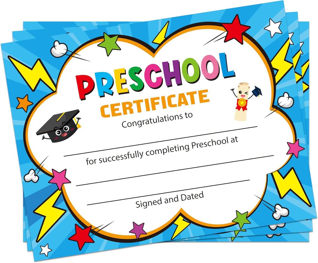 3 x JAPBOR Preschool Graduation Certificates for Kids - 30PCS Preschool Diploma Certificate Paper, Kindergarten Awards Diploma of Achievement for Printing, End of Year Student Reward Gifts School Supplies