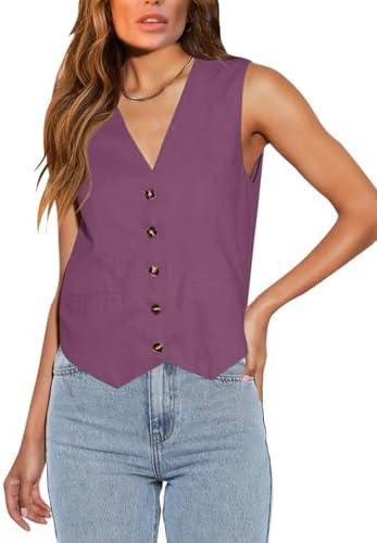 Floral Find Womens Casual Button Down Sleeveless Vest Fully Lined V Neck Business Jacket Waistcoat with Pocket M