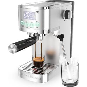 Espresso Machine 20 Bar, Stainless Steel Espresso Maker with Steam Milk Frother, Espresso Machine for Home Temperature Control and LED Display, Coffee Machine for Cappuccino, Latte, Americano