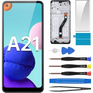 for Samsung Galaxy A21 Screen Replacement with Frame LCD Display Touch Digitizer Full Assembly Fix Glass with Repair Tools Kit SM-A215U SM-A215U1