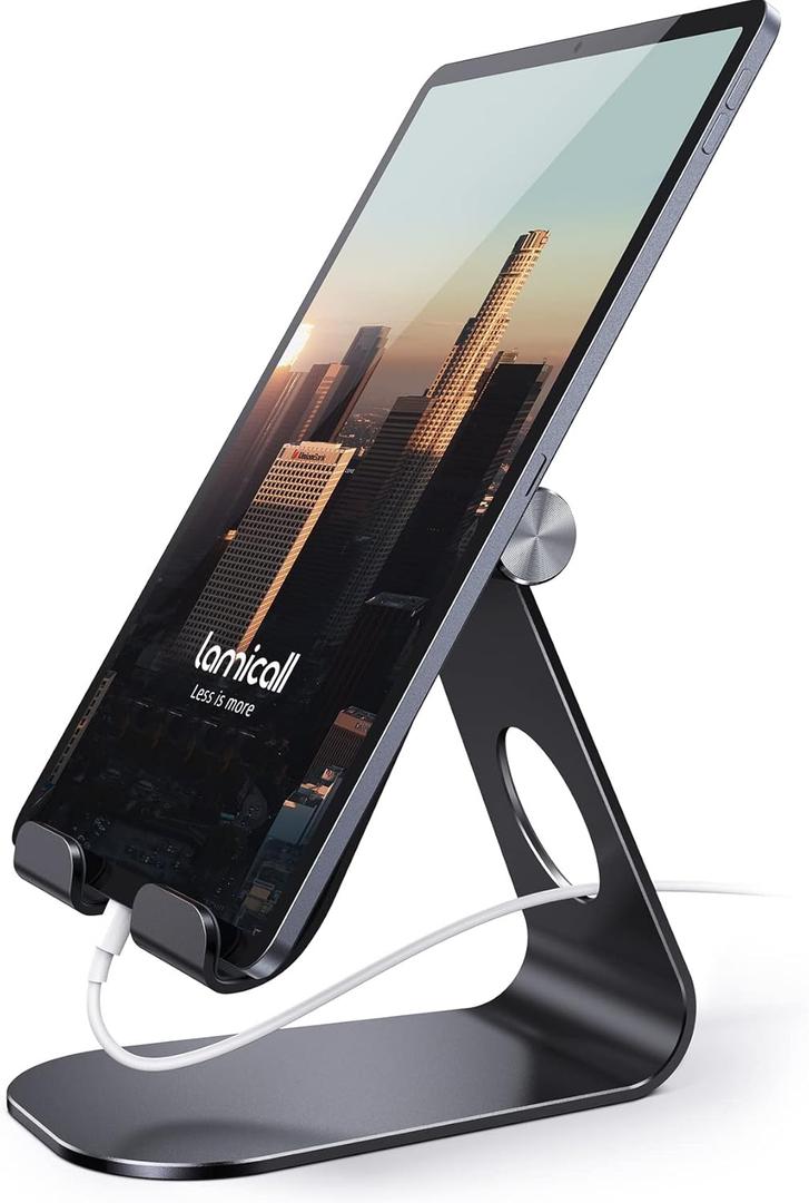 Lamicall Tablet Stand Adjustable, Tablet Stand : Desktop Stands Holder Gifts Compatible with Tablets Such as iPad 2018 Pro 9.7, 10.5, Air Mini 4 3 2, Kindle, iPhone 17 Max, E-Reader (4-13'')- Black