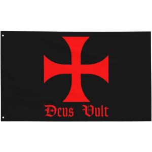 Crusader Flag 3x5 ft Deus Vult Knights Templar Flag with Jerusalem Cross Double Stitched Polyester Banner with Brass Grommets Fade Resistant
