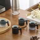 2-Oz Ceramic Espresso Cups with Wood Handle, 2/4-Piece Set for Coffee, Tea, Latte - Dishwasher Safe, Multi-Color & Wood Styles, Gift & Caf Use (blue white, Wooden Handle4)