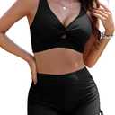 SHEKINI Women's High Waist Bikini Sets Twist Front Bralette Swimsuits Pull-on Bathing Suits (Large, Black)