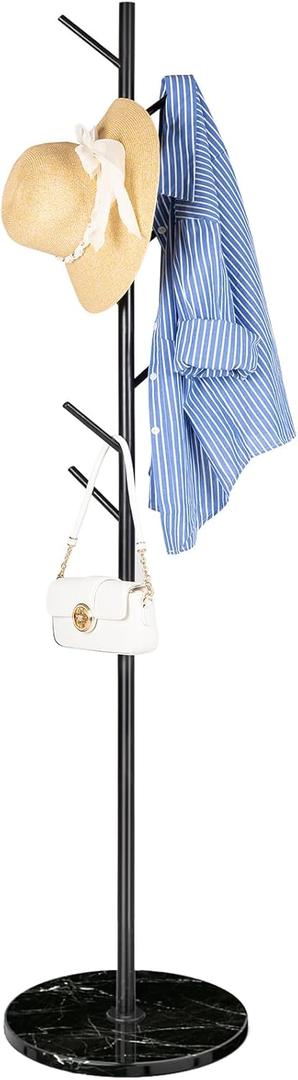 ZOZOE Metal Coat Rack Freestanding, Modern Heavy Duty Coat Racks with Natural Marble Base, Stable Coat Tree Stand, Hall Tree Hanger Coat Stand with for Bags, Hats, Entryway, Office
