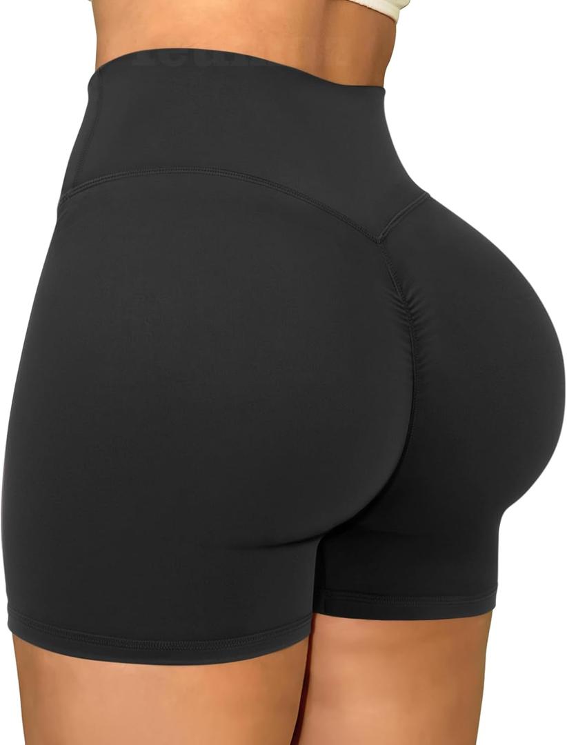 Ieumaz Workout Shorts for Women High Waist Tummy Control No Front Seam Scrunch Butt Lifting Yoga Gym Biker Shorts (Small, Black)