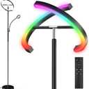 SIBRILLE Upgraded 36W RGBCW Floor Lamp with Ring Reading Lamp, Rotatable Remote Control LED Standing Lamp Dimmable Floor Light Modern Standing Light for Living Room Bedroom Home Office, Black
