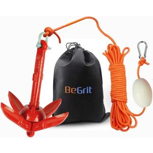BeGrit Kayak Anchor Small Boat Anchor Folding Marine Anchor for Fishing,Kayak,Paddle Board,Canoe,Jet Ski, with 32.8 ft Anchor Tow Rope Carrying Bag (1.5lb red)