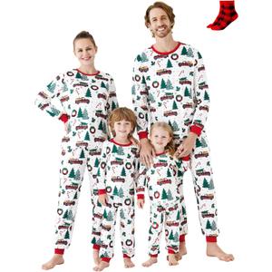PATPAT Christmas Family Matching Pajama Sets Includes Christmas Socks - Perfect for Family Photos & Holiday Celebrations (White, XXL)