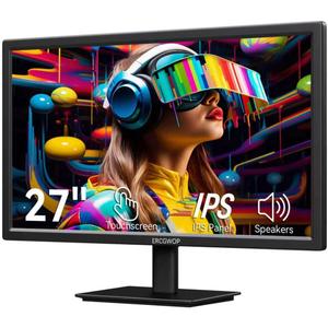 27 Inch Touchscreen Monitor FHD 1920x1080P IPS Computer Monitor, 10-Point Touch Screen PC Display, HDMI VGA USB Ports, Built-in Speakers, VESA Mountable