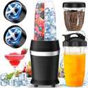 12-Piece Smoothie Blender Maker 25,000 RPM Personal Blender for Ice Crushing Smoothies & Frozen Drinks Nuts with 23oz, 32oz, 37oz Portable Cups Two 6-Leaf Stainless Steel Blades, Satin Black