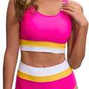 Women's High Waisted Bikini Sets Two Piece Swimsuit Color Block Sporty Athletic Moderate Coverage Bathing Suits (Large, Light Pink)