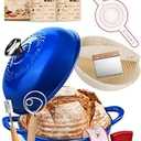 Dutch Oven Bread Baking Pot with Lid 6QT Cast Iron Design & Complete Sourdough Kit (Banneton Basket, Dough Tools, Silicone Sling) for Artisan Bread Making (Blue)