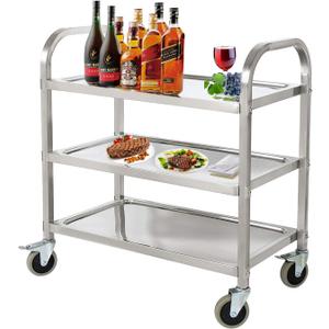 DRM 3 Tier Stainless Steel Catering Service Cart Kitchen Trolley Kitchen Car Shelf Utility with Wheels (75 * 40 * 83.5CM)