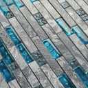 Hominter Glass Stone Tile Linear Mosaic Teal Blue Crystal Glass Gray Polished Marble Interlocking Bathroom Wall Tiles Kitchen Backsplash Fireplace Decor (3x12 Sample)