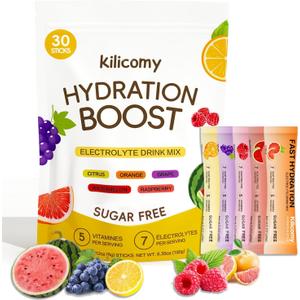 2 x Sugar Free Electrolyte Powder Packets, 5 Vitamins & 7 Electrolytes for Fast Hydration, Keto Friendly, Non-GMO, Certified Vegan, 30 Sticks (EXP 01/14/27)