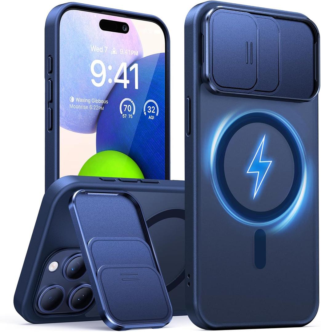 TORRAS Magnetic Camera Cover Stand ONLY for iPhone 15 Pro Max Case with, [15FT Mil-Grade Protection] [Fit for MagSafe] [360 Spin Kickstand] Slim Phone Case 15 Pro Max Phone Case, Blue (for iPhone 15 Pro Max (6.7 inch))