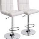 Leopard Bar Stools, Modern PU Leather Adjustable Swivel Bar Stool with Back, Set of 2 (White)