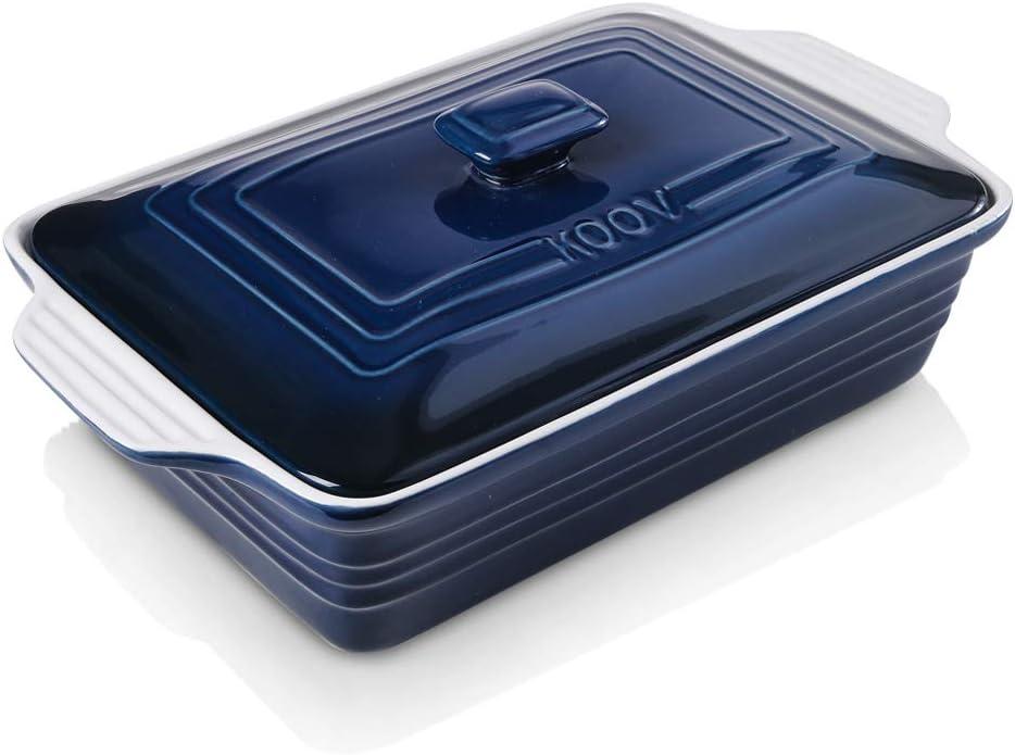 KOOV Ceramic Casserole Dish With Lid, Covered Rectangular Set, Lasagna Pan for Cooking, Baking Dish for Dinner, 9 x 13 Inches, Gradient Series (Gradient Blue)